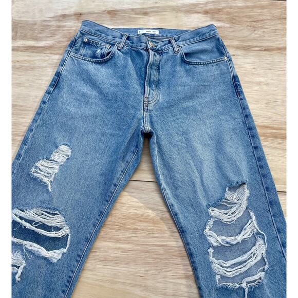 Mango Blue Solid‎ Denim Ripped Jeans Button Relaxed Regular Fit Size 12 USA - Picture 5 of 10